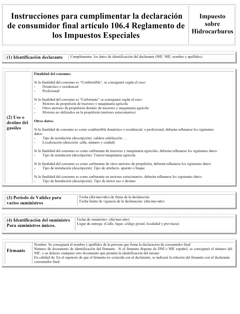 Instrucciones para rellenar el consumidor final de gasóleo B